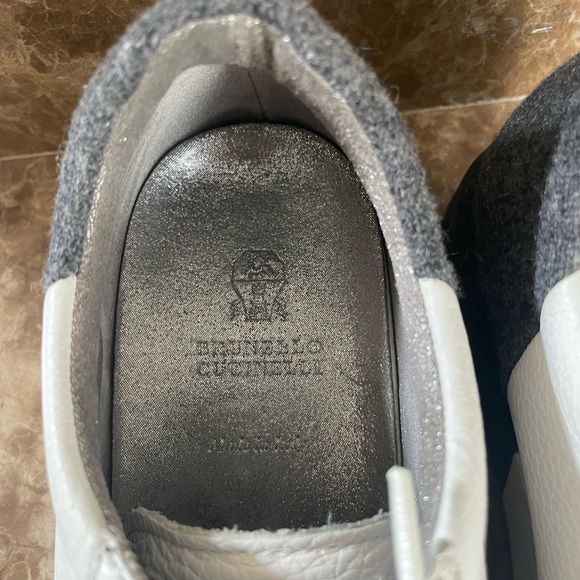 Brunello Cucinelli Grey Wool and White Leather Platform Sneakers Size 36 EUC - Picture 3 of 8